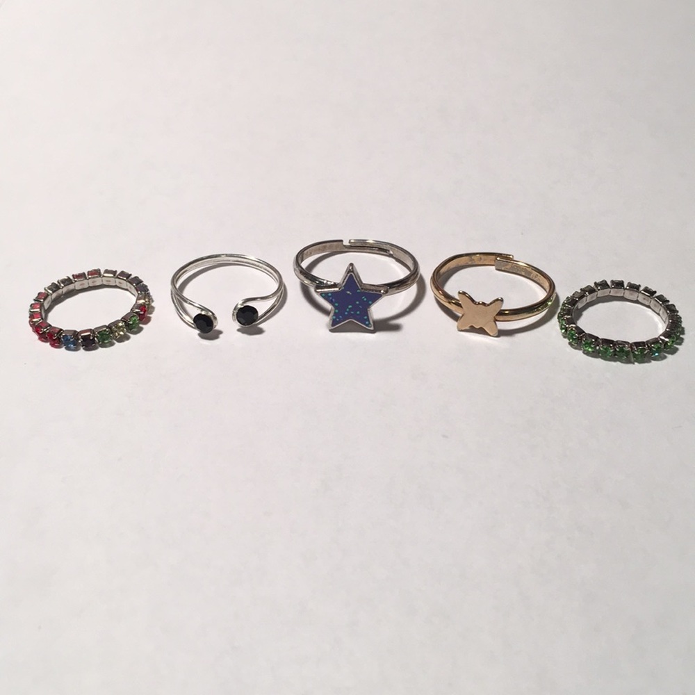 Ring Set - Butterfly, Star, Black Jewel, Toe Rings